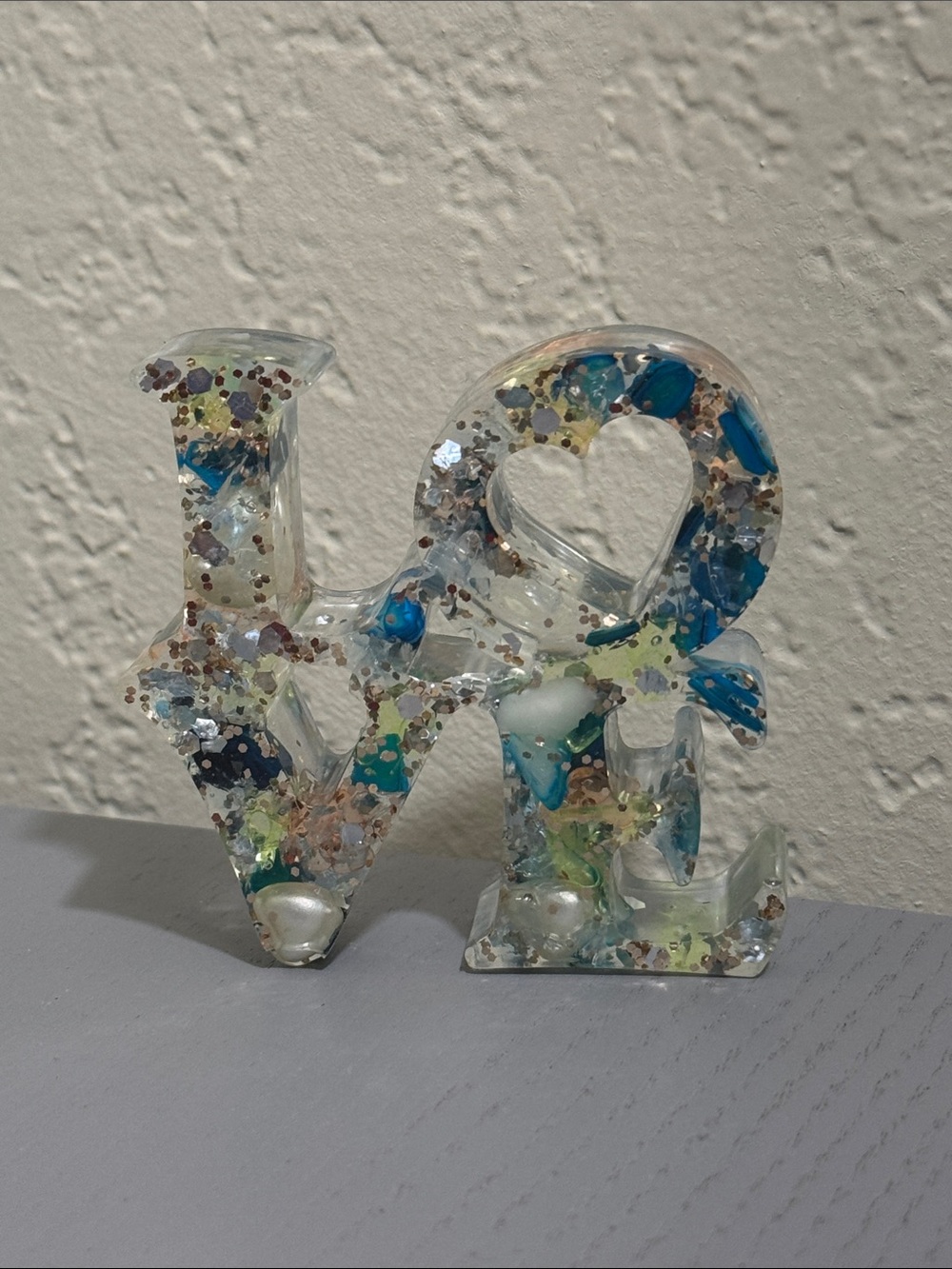Resin LOVE Decorative Accent in Blue and Green Mix
